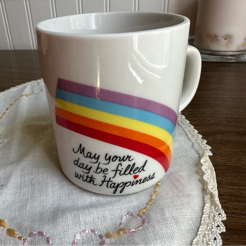 Vintage 1984 Avon Rainbow Mug with Happiness Inspiration on Coffee Cup